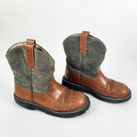 Ariat Shoes - Ariat Fatbaby Grey Suede Brown Reptile Cowboy Boots Western Cowgirl Women's 8 ½B